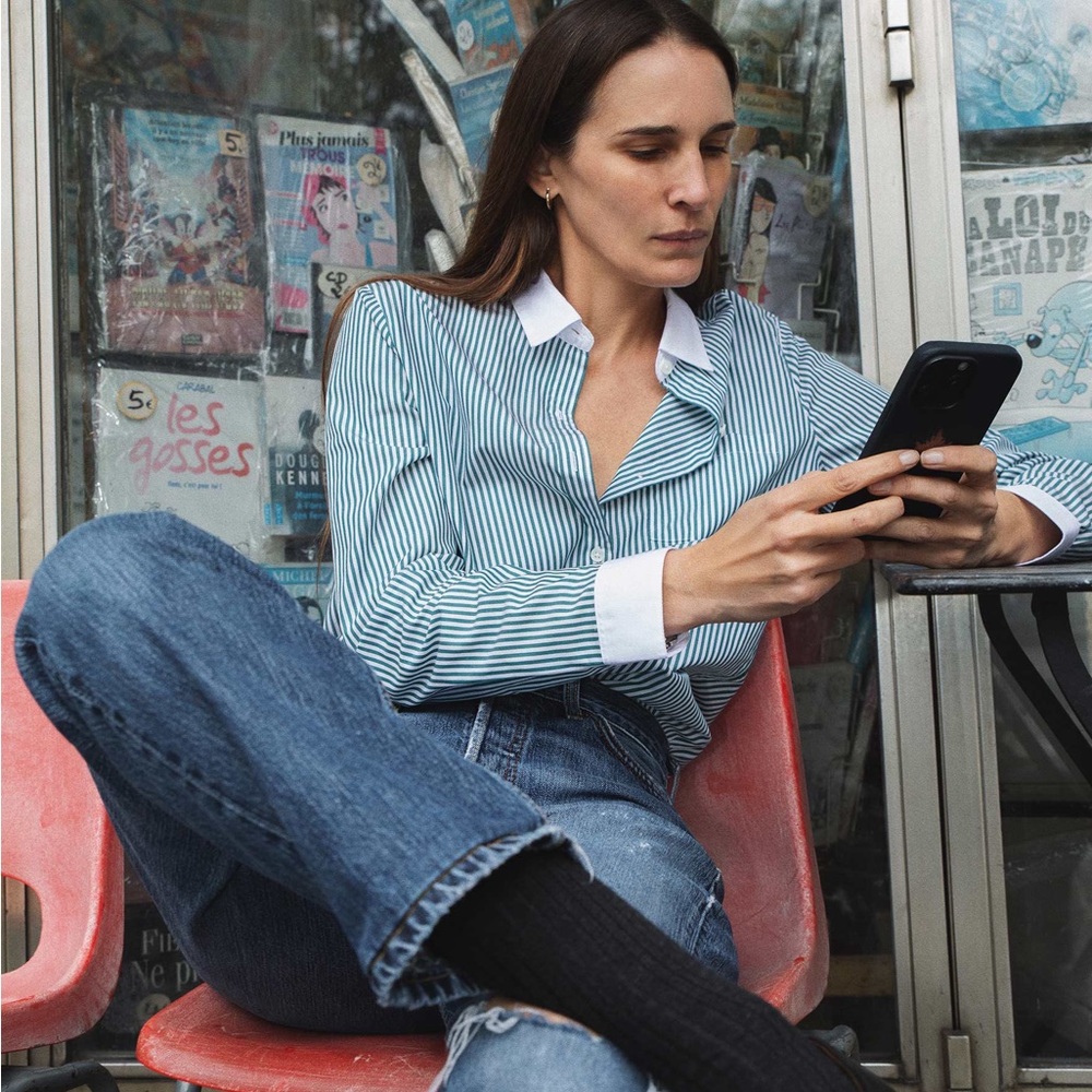 Marie Marot Green Stripe Button Down Shirt